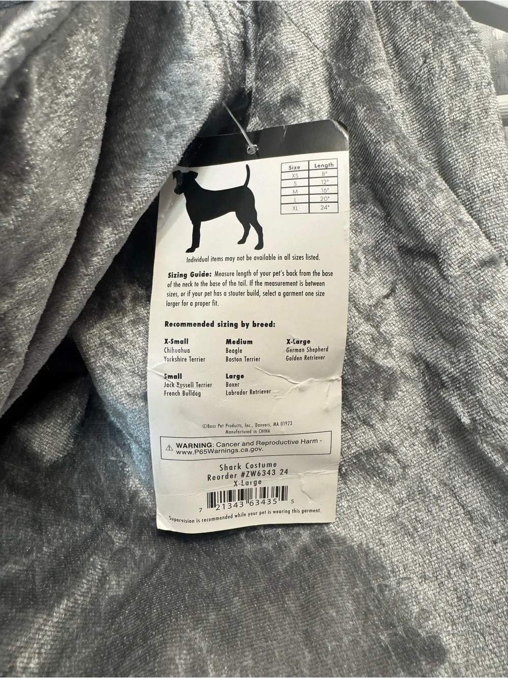 Casual Canine Gray Shark Pet Costume with Hooded Fin and Tail